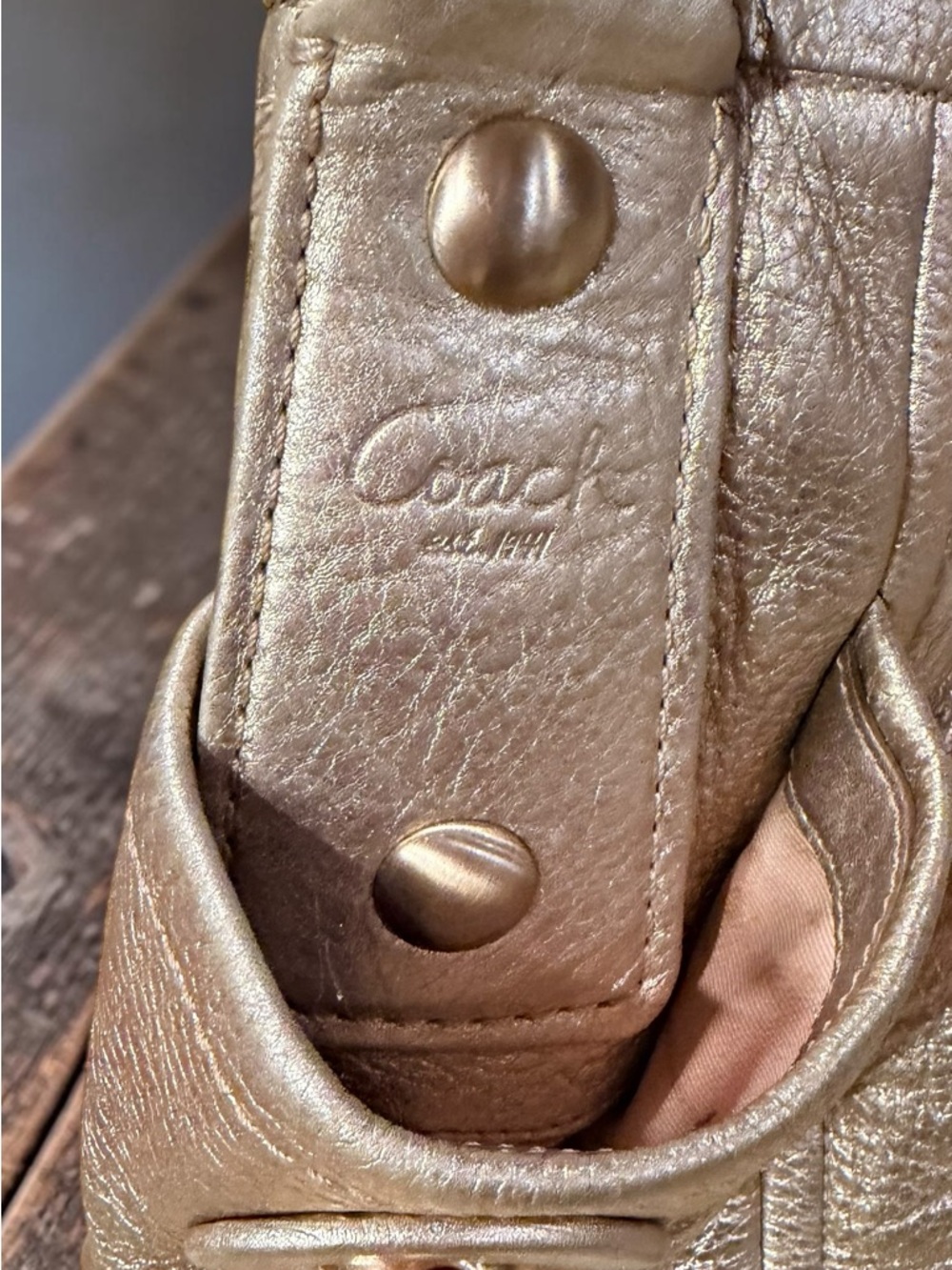 COACH Parker Metallic Champagne Leather Shoulder Tote Bag 13466 - Picture 4 of 15
